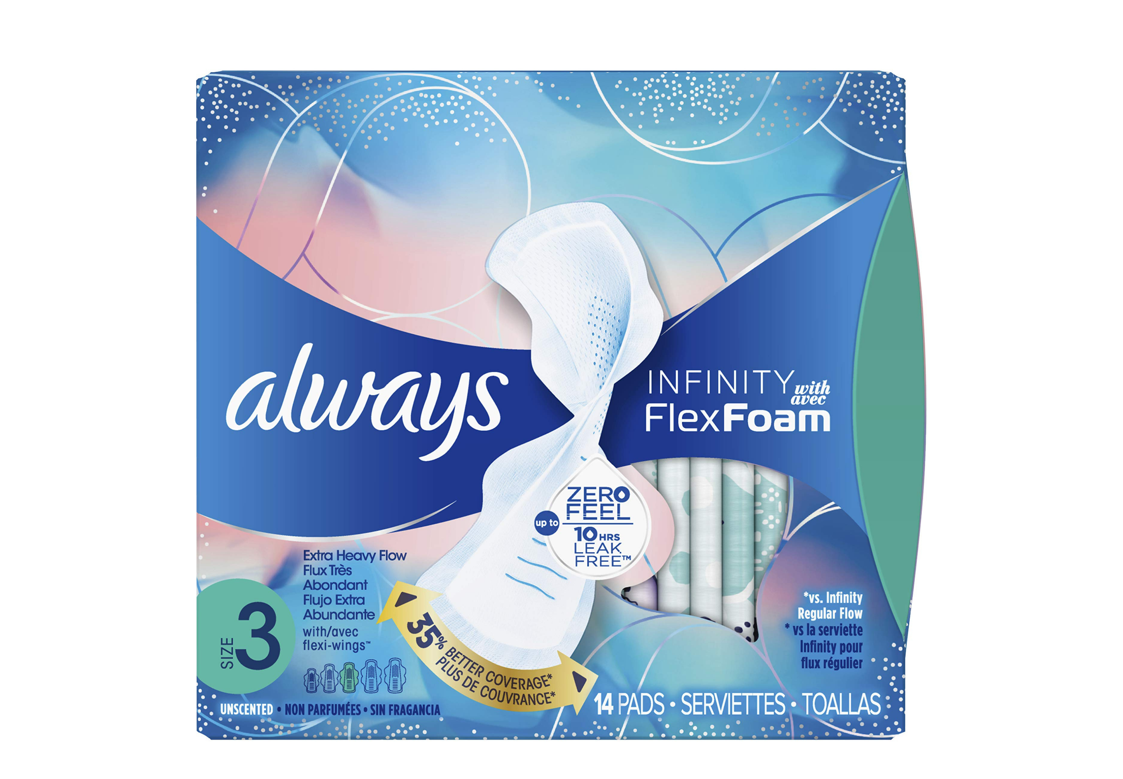 Always Pads Size 3 Infinity With Flex Foam (14 Count) Extra Heavy Flow, Women's Health
